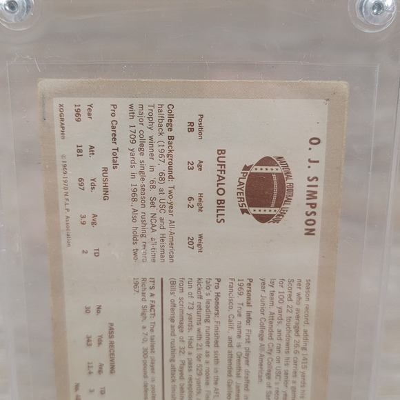 1969 Topps O J Simpson Buffalo Bills NFL Football Autographed Card - Picture 5 of 6